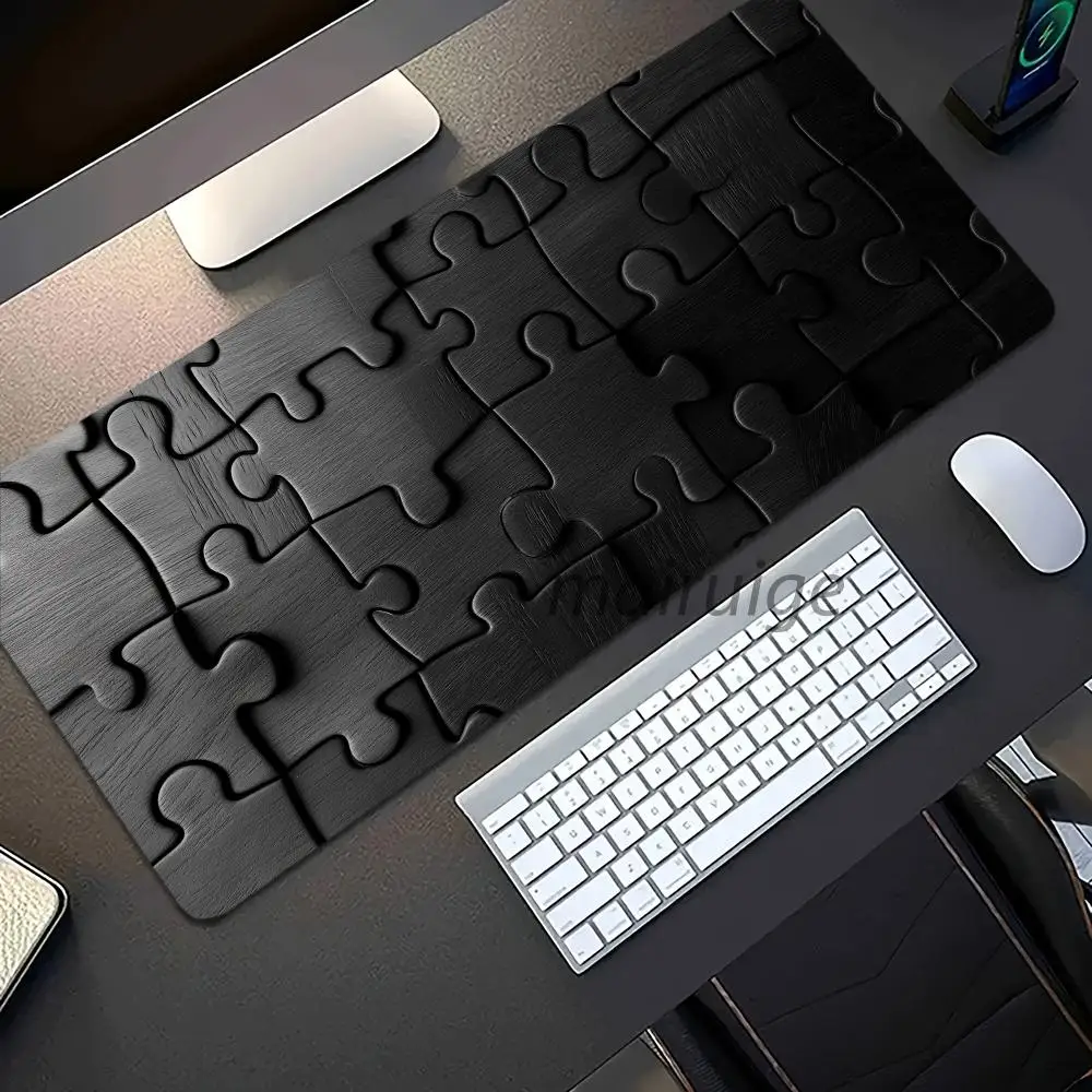 

Black Puzzle Mouse Pad Large Computer Office Game Table Mat XXL Rubber Anti-slip Stitched Edges Keyboard Mats Washable Desk Pads