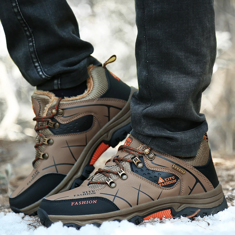 Brand Men Winter Snow Boots Waterproof Leather Sneakers Super Warm Men's Boots Outdoor Male Hiking Boots Work Shoes Size 39-47 - view 5