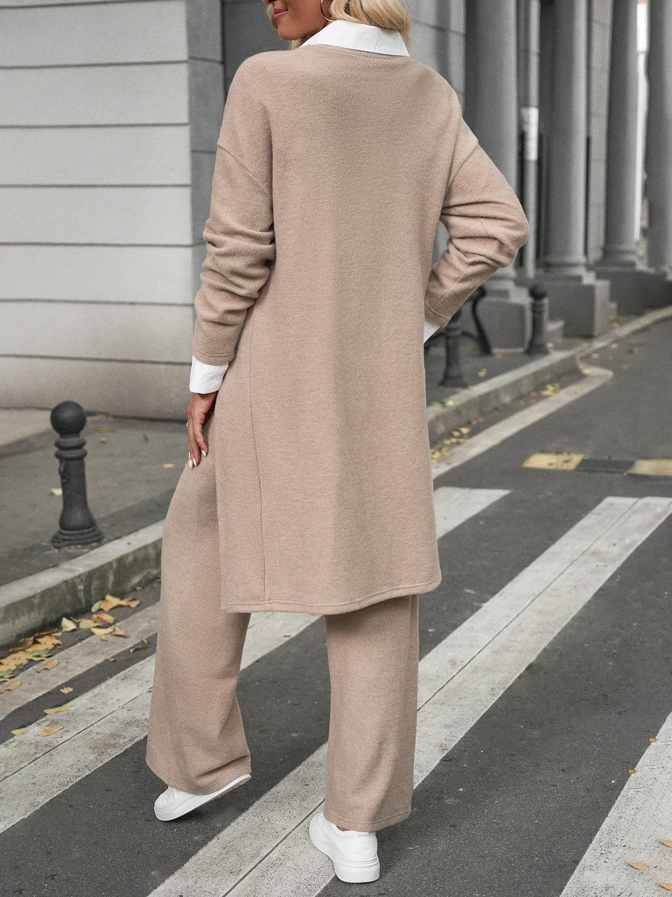 Pants Sets Women Autumn Winter Solid Loose Long Sleeve Top Elegant Wide Legs Trousers Two Piece Set Female Commuting Clothing