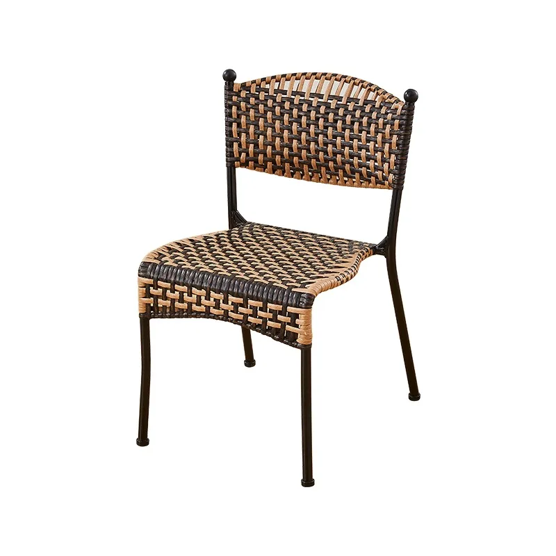 Rattan Style Chair, Woven Small Stool & Single Backrest Seat, Stackable Plastic Dining Chair for Balcony, Kids & Leisure Use