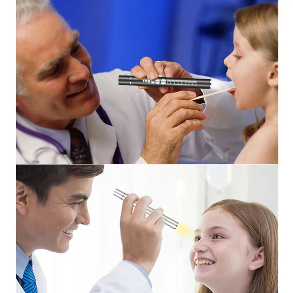 2 في 1 التمريض مصباح يدوي USB قابلة للشحن الطبية مفيد القلم ضوء جيب يده الشعلة قياسات طبيب ممرضة التشخيص #6