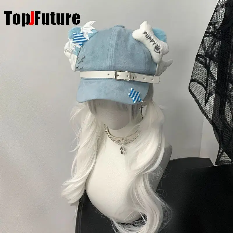 Gothic Lolita Japanese Y2K Women's Cat Ear Ballet Style Beret Dark Trend Neutral Black Painter Hat Octagonal Cap for Cosplay
