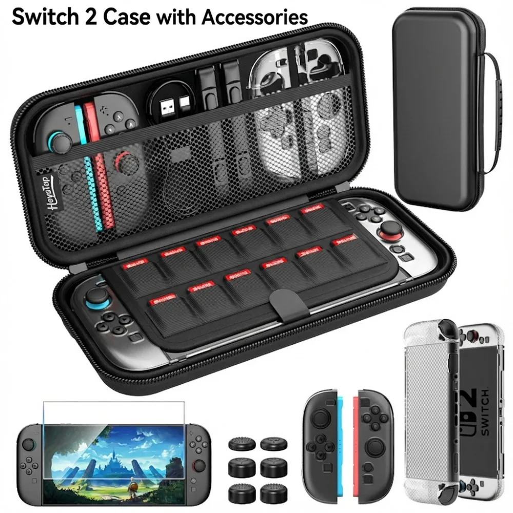 Switch 2 Case, Portable and Durable Switch 2 Travel Case, Set with Large Capacity Switch 2 Carrying Case&HD Screen Protector Etc