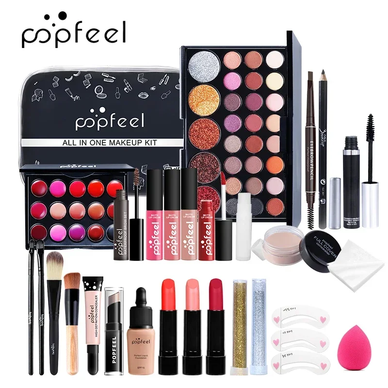 TODO EN UNO Juego completo de maquillaje facial Sombra de ojos Brillo de labios Delineador de ojos Pincéis de maquillaje Bolsa de cosméticos Productos de maquillaje