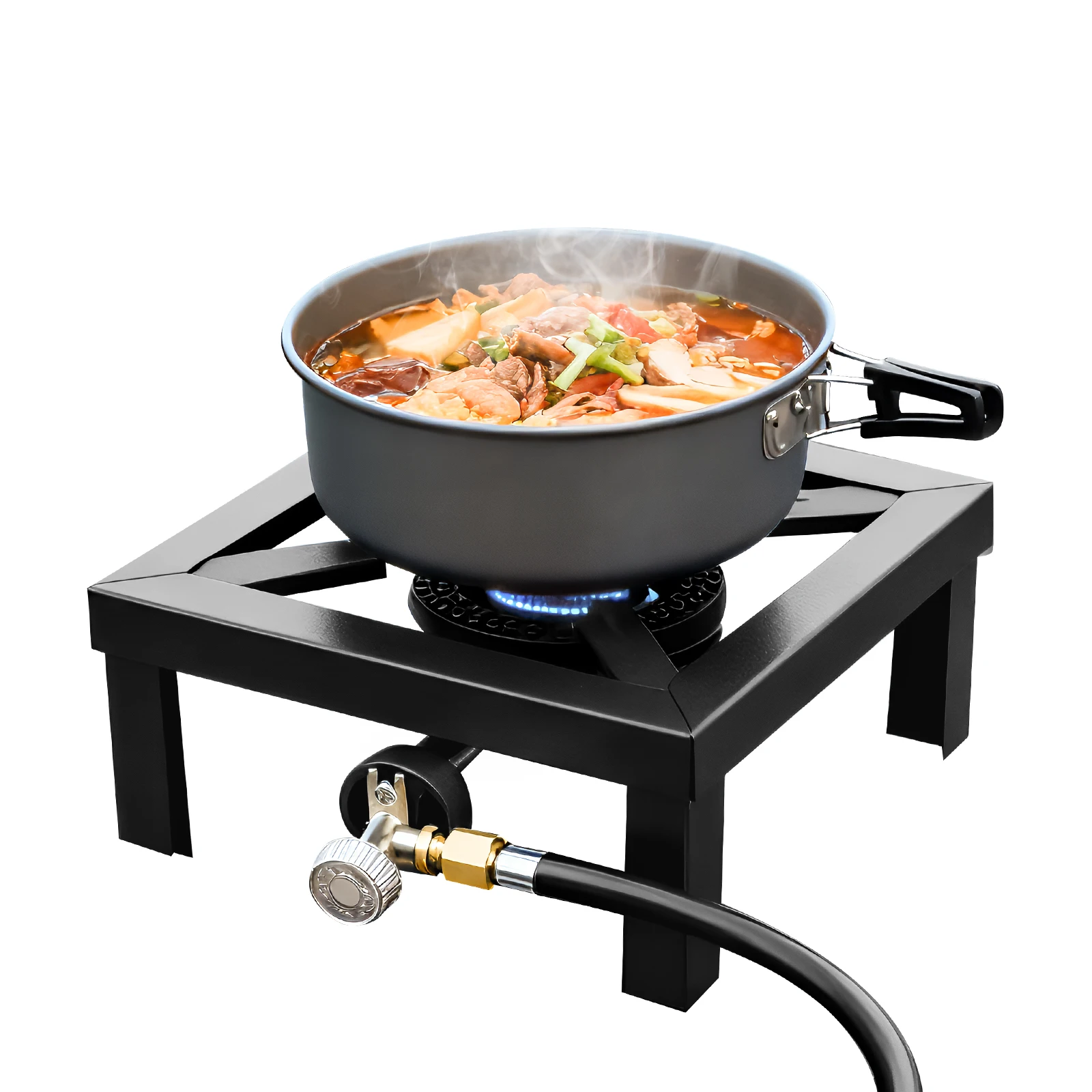 Estufa de Gas portátil para exteriores, cocina de propano con un solo quemador, manguera reguladora ajustable de 0-10Psi para Patio, Camping, barbacoa