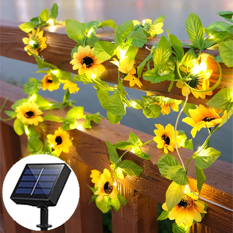 

Solar Sunflower LED String Lights Artificial Sun Flower Maple Leaf Outdoor Light Up Your Garden Christmas New Year Decoration