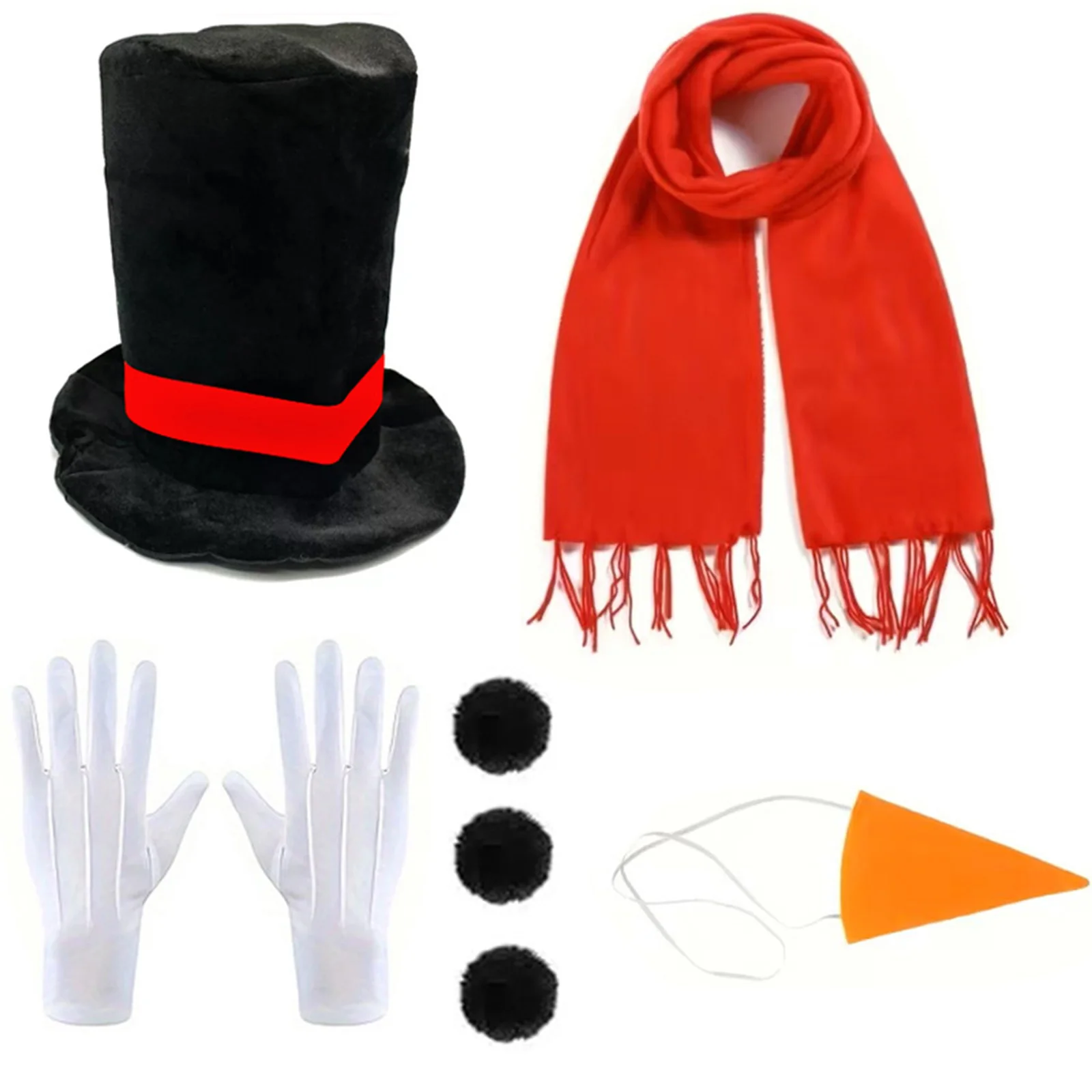 Zestawy akcesoriów do kostiumu bałwana, kostium świąteczny, cosplay bałwana, kapelusz, marchewkowy nos, szalik, rękawiczki, pompony, itp.