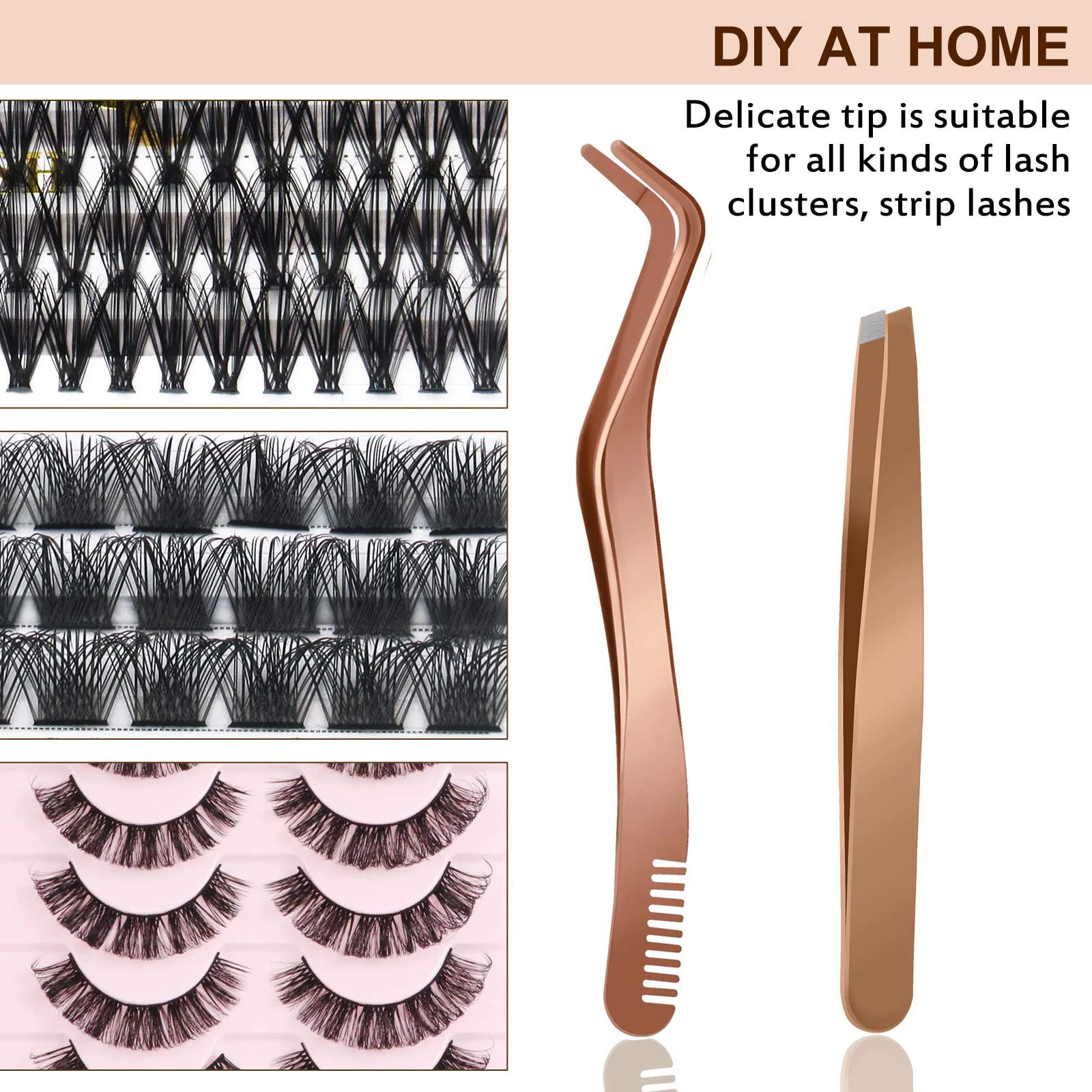 Strumento applicatore per ciglia fai da te da 2 pezzi, pinzette per ciglia curve per ciglia finte, applicatore per ciglia per un facile applicazione e rimozione delle ciglia