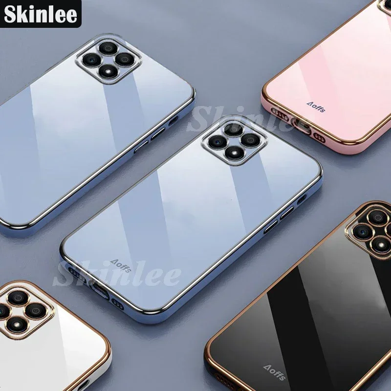 Skinlee For Samsung Galaxy S24 FE fe s24 Case Solid Color Square Plating Frame Soft Cover For Samsung S23 FE 20FE Back Coque
