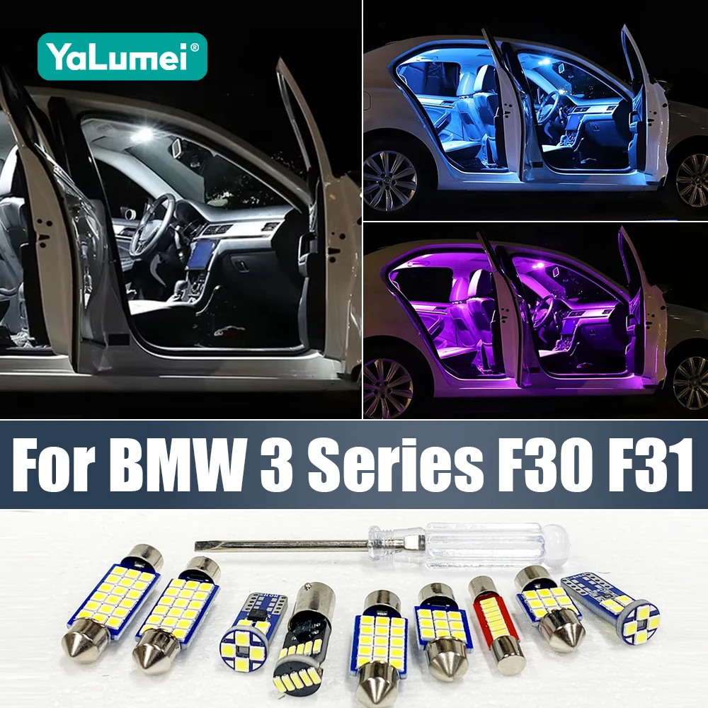 

For BMW 3 Series F30 F31 10PCS Car LED Bulbs Interior Dome Reading Lamp Glove Box Vanity Mirror Trunk Light Accessories
