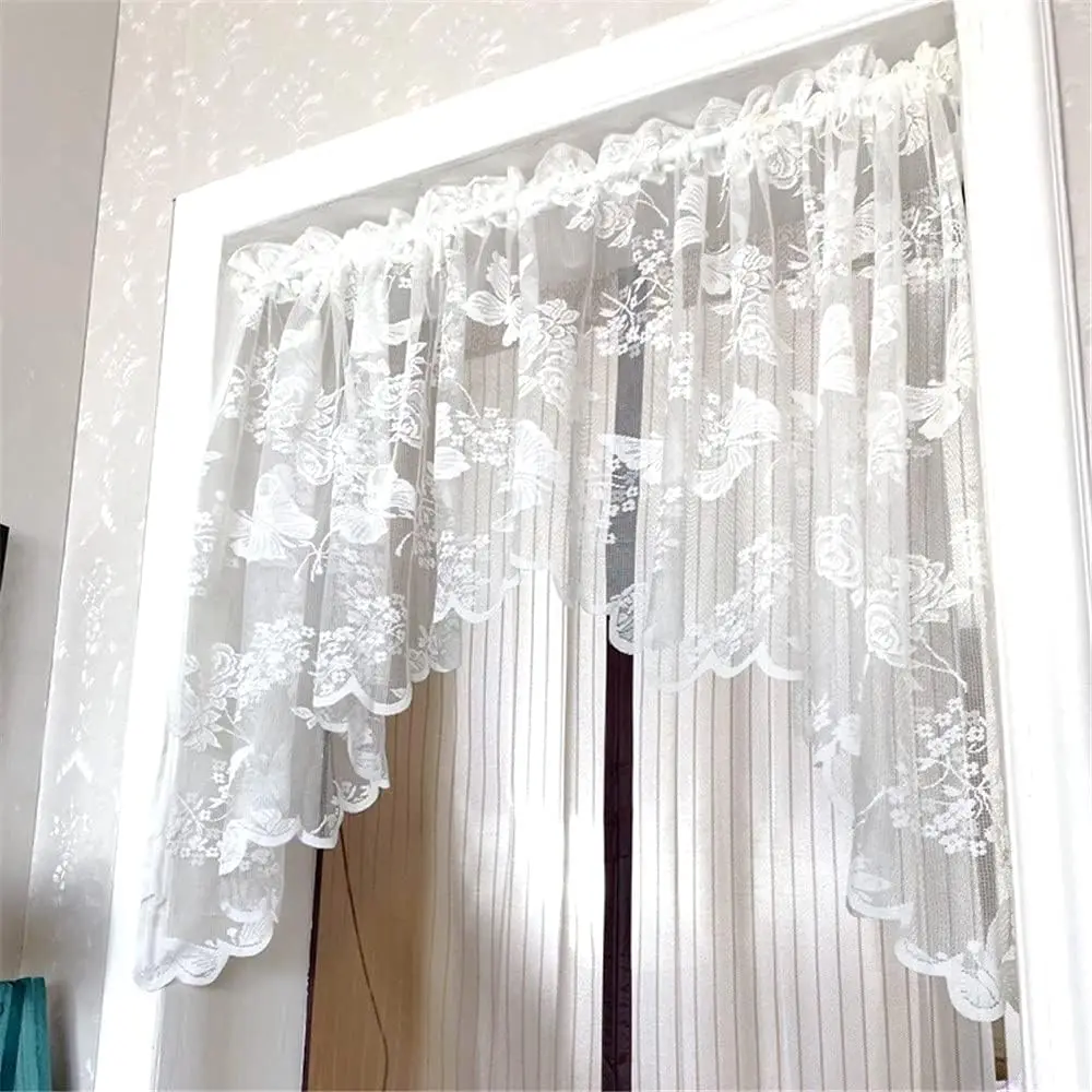 

90x210cm Country Embroidered Butterfly Short Valance Curtain for Kitchen Small Window Half Curtain Rod Pocket Top Roman Drapery