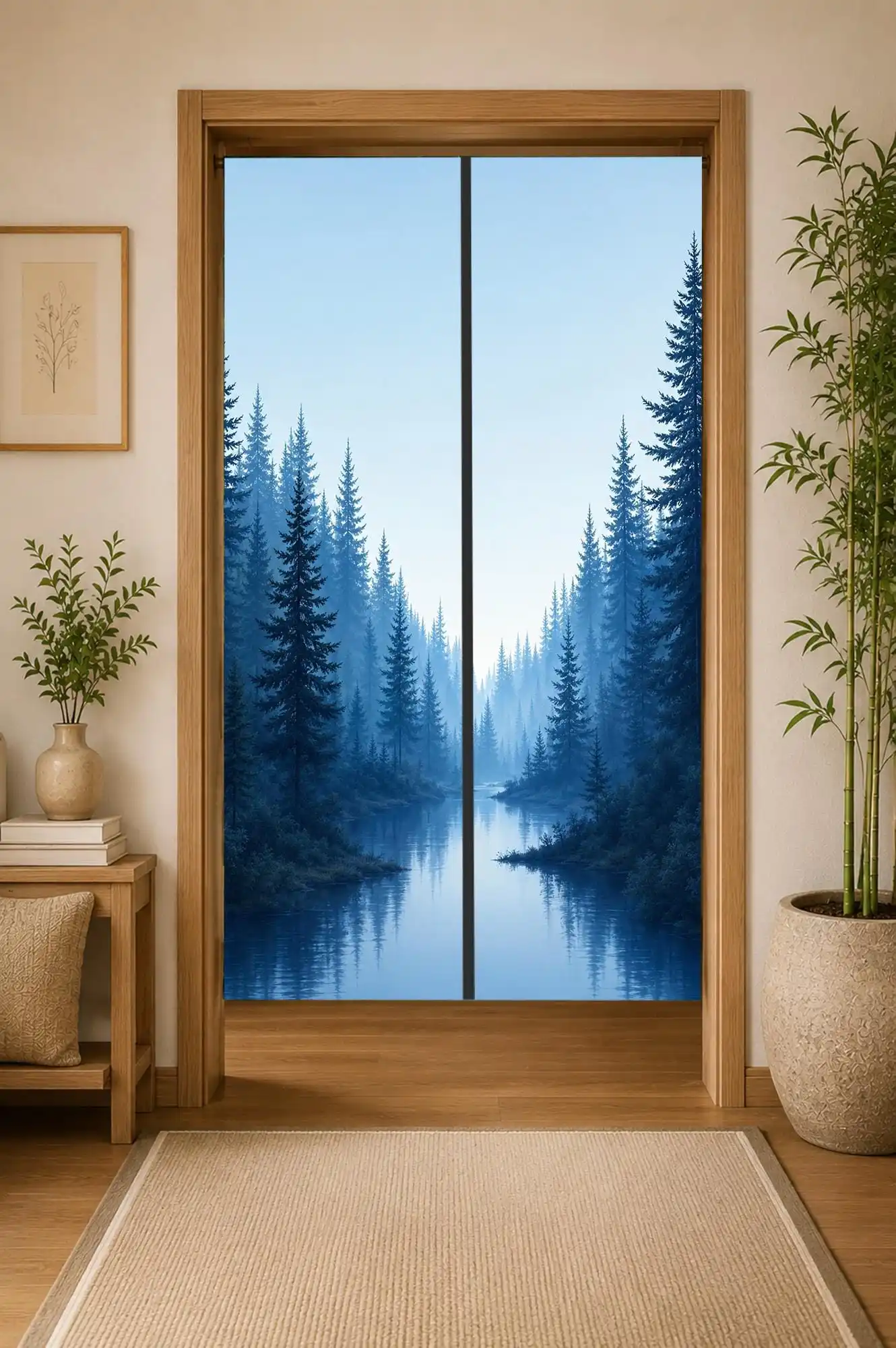 Realistic Forest Landscape Curtain Waterproof Window Drapes Blue Pine Trees Indoor Outdoor Home Decor
