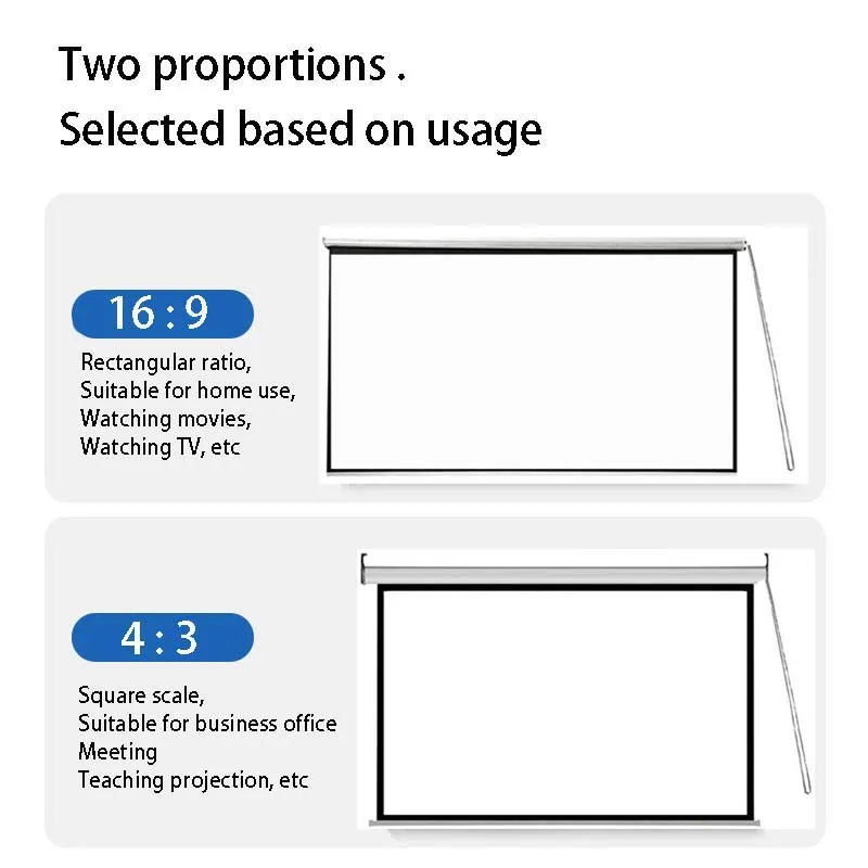 Thinyou handheld projection screen 60 72 84 100inch 16:9 white plastic white fiberglass gray fiberglass wall mounted