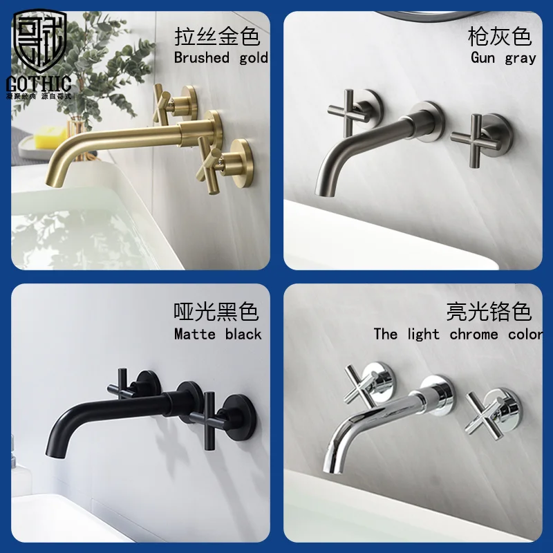 

Bathroom Faucet Dark Black Rose Gold Chrome Wall Mount Basin Faucet Split Double Handle Hot And Cold WashBasin Bathtub Sink Tap