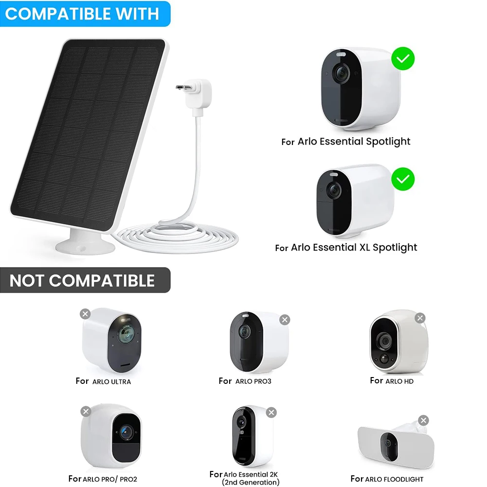 4 واط/6 واط مجموعة اللوحة الشمسية IP65 لوحة طاقة شمسية مقاومة للماء مع كابل USB الصغير 9.8ft لكاميرا Arlo الأضواء الأساسية/XL الأضواء