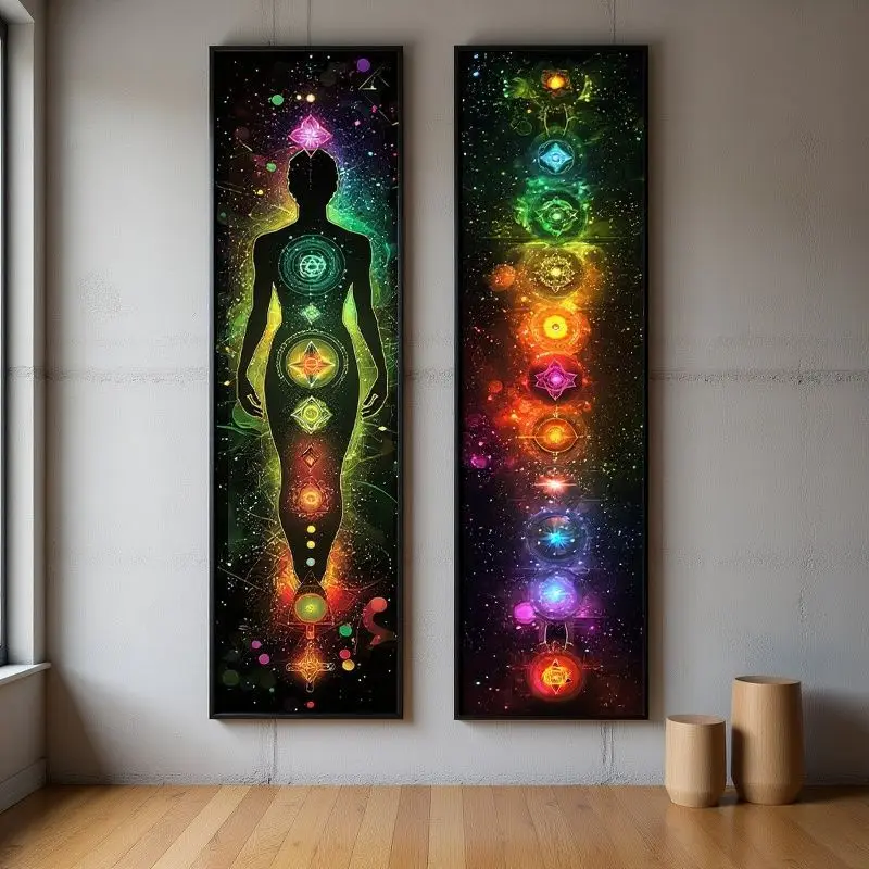 VIKAMA Chakra Meditation Tapestry Seven Colors Yoga Long Vertical Wall Hanging for Bedroom Living Room Yoga Room Decor