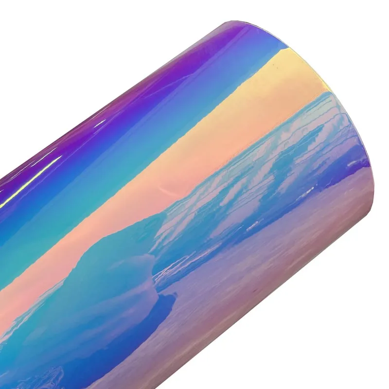 

Premium Glossy Holographic Rainbow Chrome White Vinyl Wrap Film Roll DIY Self Adhesive Car Decal Wrapping Foil Air Release
