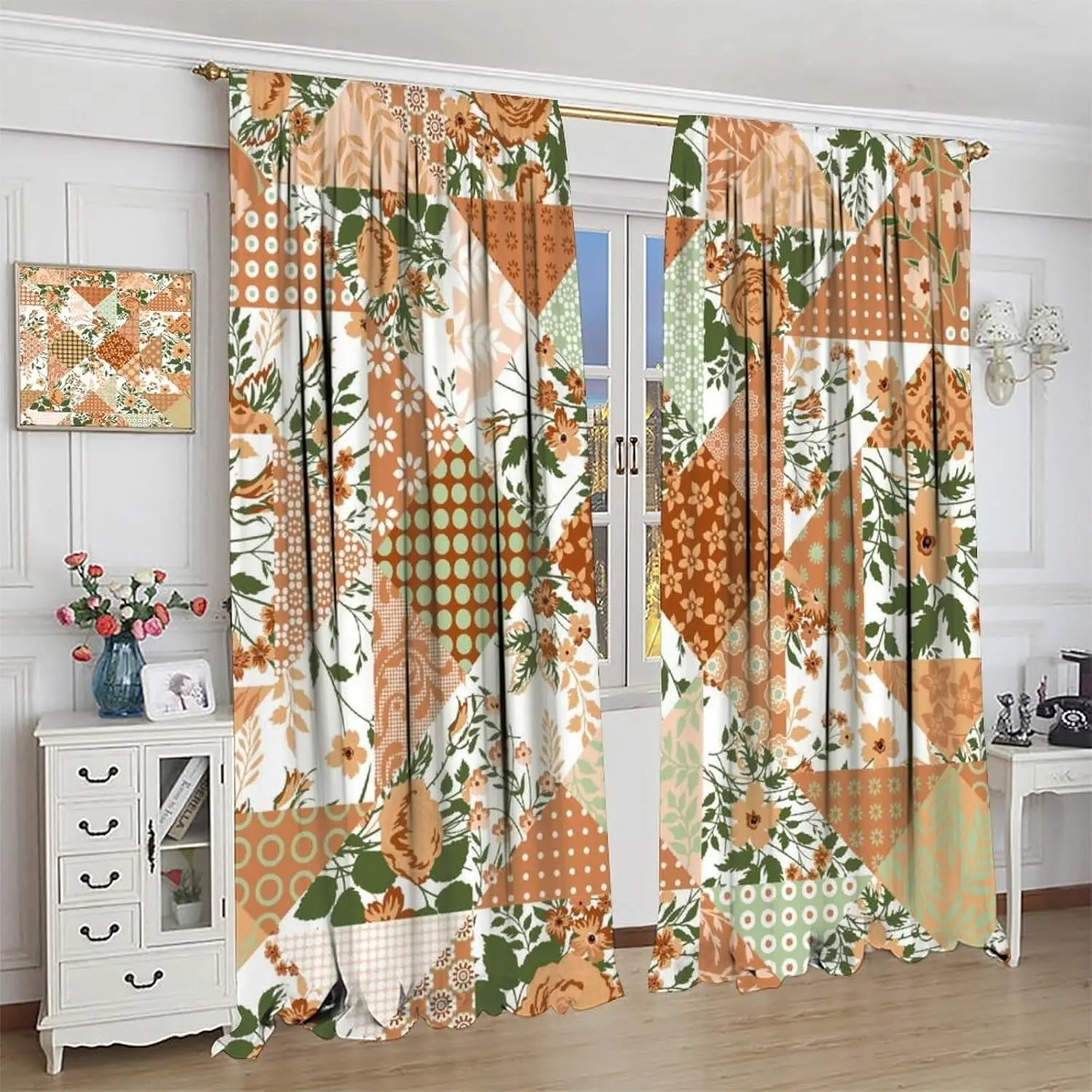 

Пэчворк-шторы в стиле бохо, винтажные желтые цветочные узоры, затемняющие занавески с карманом для карниза для спальни, гостиной, кухни