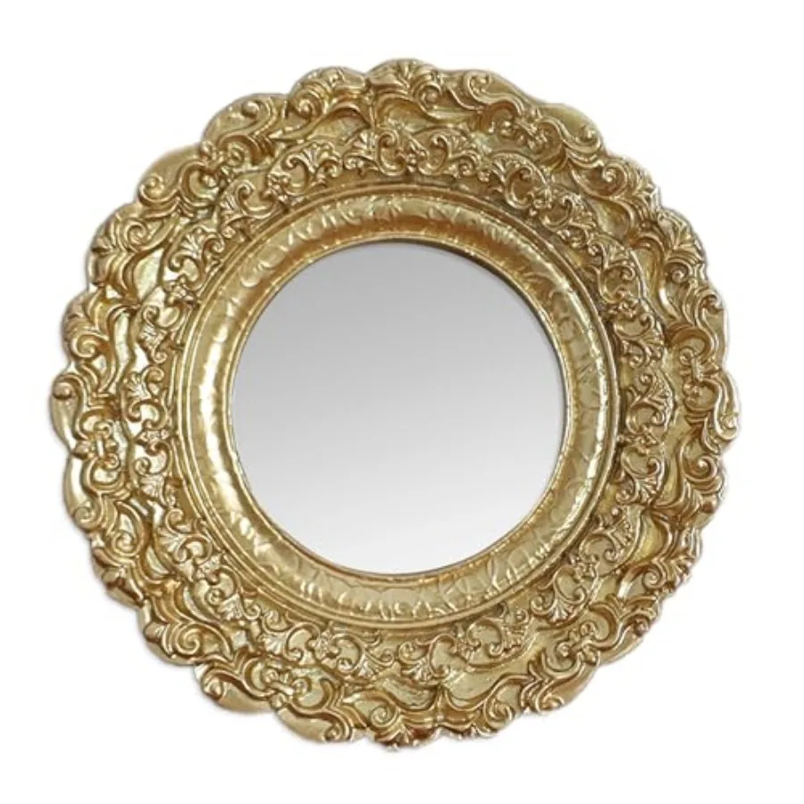 

en Mini Vintage Mirror with Exquisite Relief Elegant Wall Decor for Bedroom Dresser Table Compact Resin Retro Design,5X5