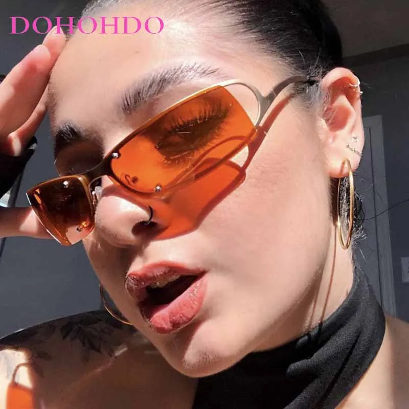 DOHOHDO gafas de sol ovaladas Y2K nuevas gafas de sol futuristas de Metal gafas de sol para chicas jóvenes hombres marca diseñador Cyberpunk sombra gafas