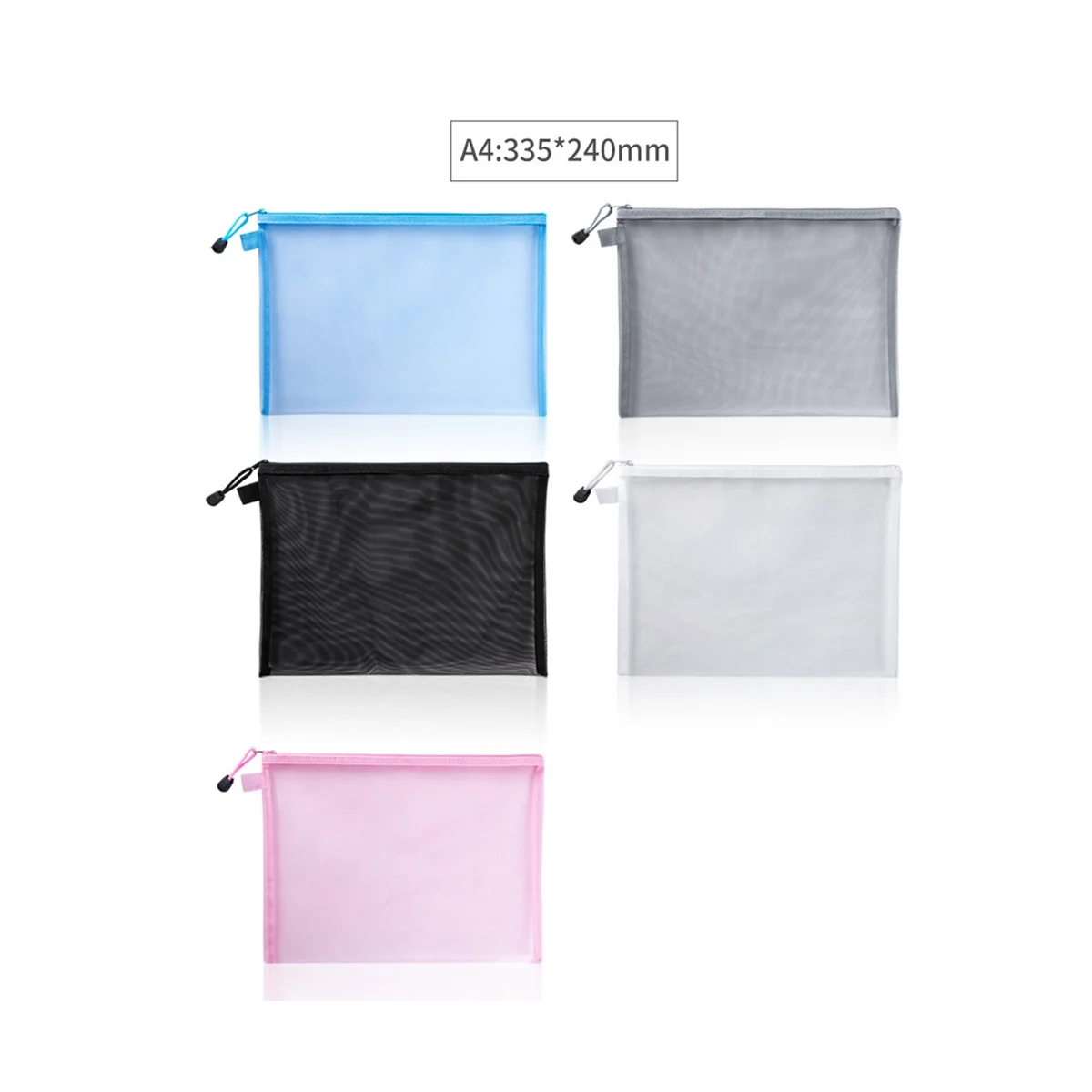 5 قطعة شبكة زيبر الحقيبة واضح وثيقة حقيبة كتاب ملف المجلدات القرطاسية مقلمة أكياس التخزين 5 ألوان A6(19X11Cm)