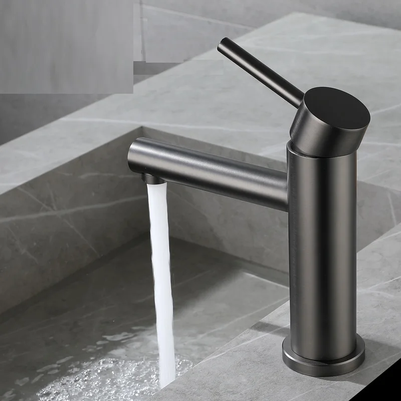 Nordic Simple Gun Grey Basin Faucet Hot And Cold Mixer Taps Single Handle Single Hole Stainless Steel Lead Free Faucet