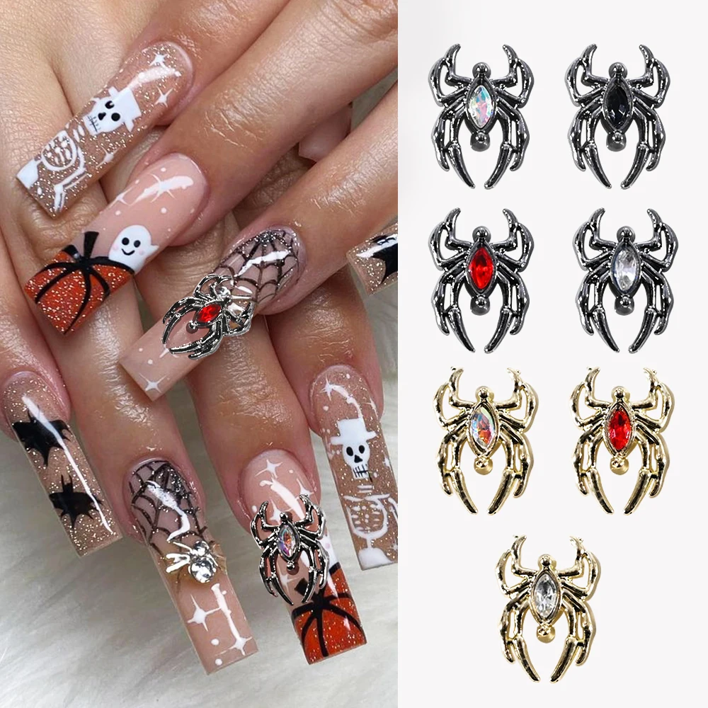 

10PCS 3D Halloween Alloy Spider Nail Charms Punk Vintage Animal Spider Crystal Rhinestone Halloween DIY Manicure Decoration
