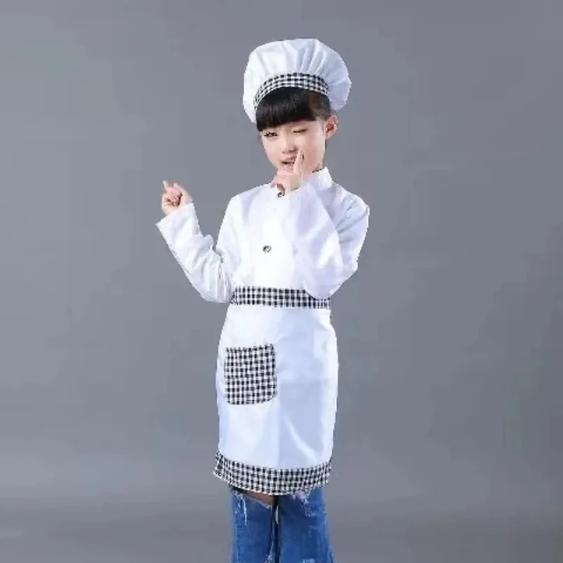 ♛2026♛ Kids Cook Tshirt Chef Uniform Children Kitchen Hat Cap Work Jackets Restaurant Halloween Performance Stage Party Cosplay❤ view 4