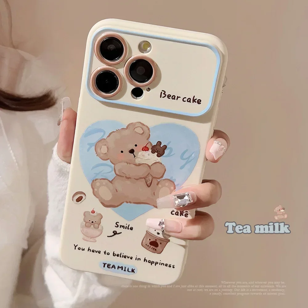 Ice cream cherry bear art Phone Case For iPhone 16 15 14 13 12 11 Pro Max 14 15 16 Plus Case Cute Retro Cartoon shockproof Cover