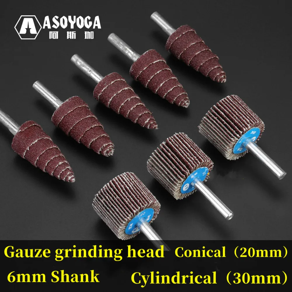 

1/3/5Pc Sanding Wheel Grinding Head 6mm Shank Diameter Conical/Cylindrical Abrasive Tools Sandpaper Rust Removal for Rotary Tool