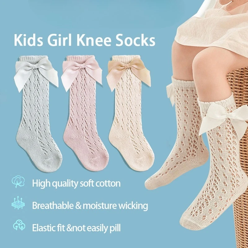 Einmilk Baby Socken Kleinkind Kniestrümpfe mit Schleife Baby Kniestrümpfe aus Baumwolle Mädchen Große Schleife Lange Weiche Socken