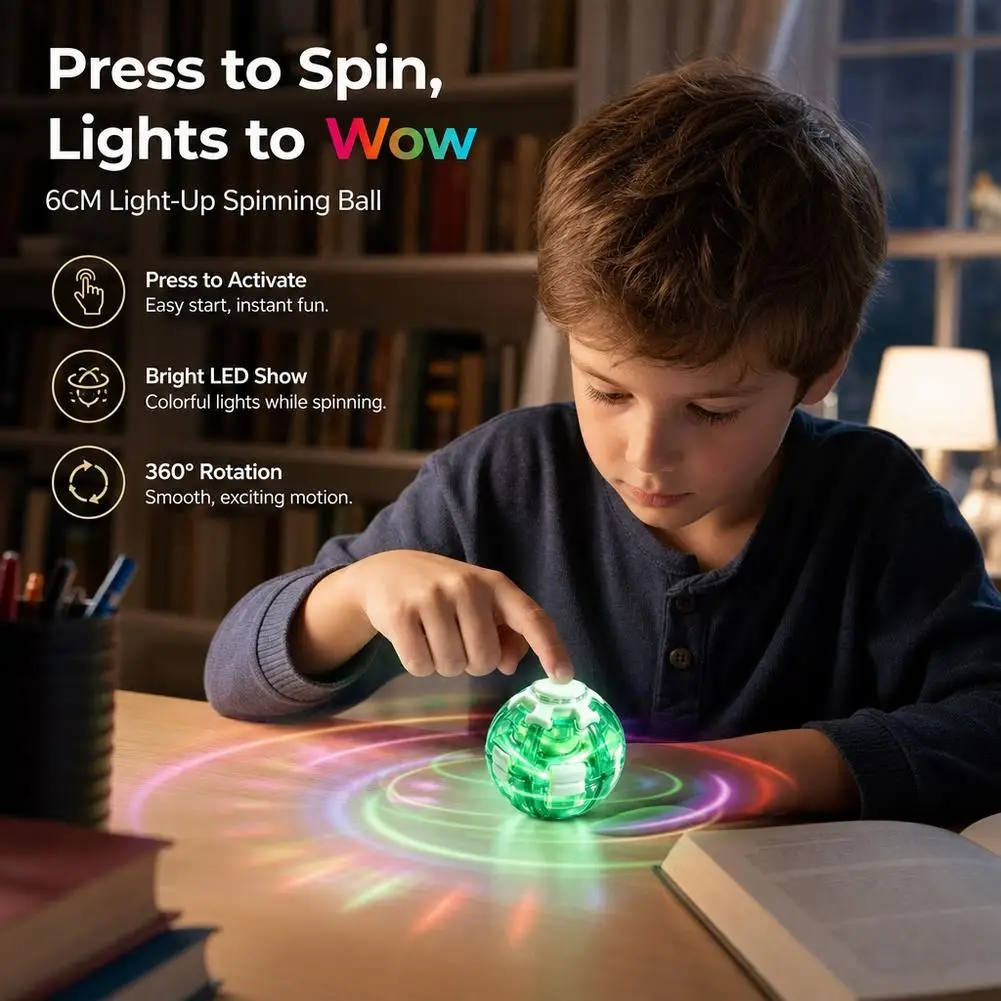 LED Magic Press To Spin Stress Relief Fidget Balls Autism ADHD Focus Quiet Cool Gadgets Unique Gifts For Kids Adults