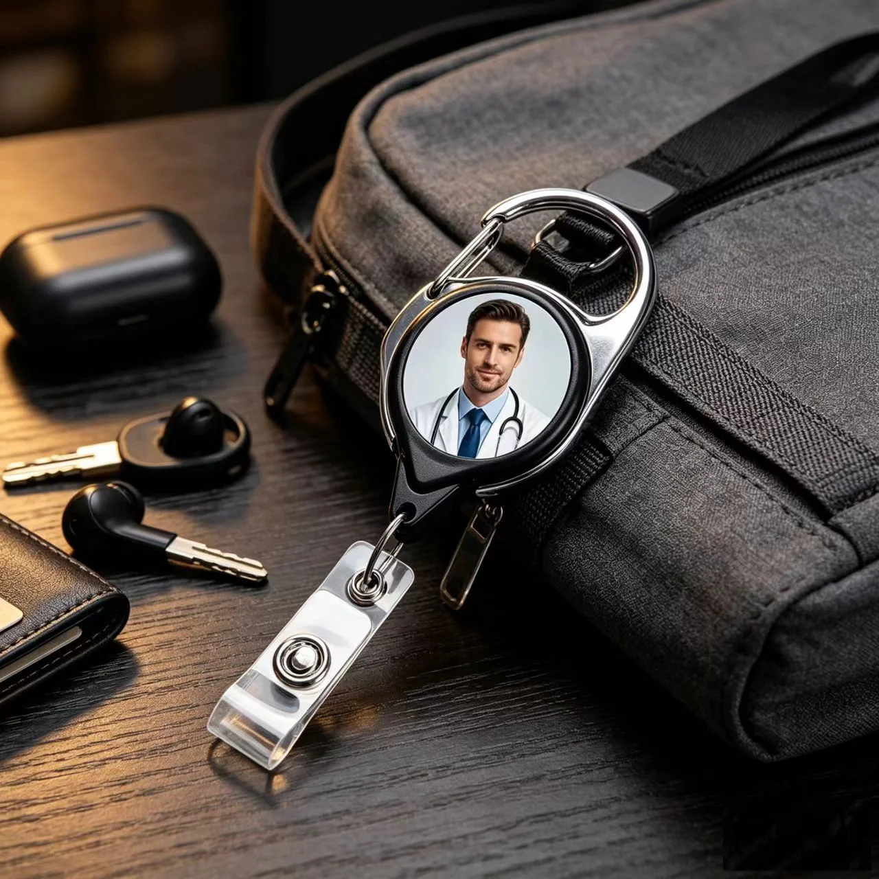 Personalized Custom Photo Badge Reel, Retractable ID Holder with Carabiner, DIY Picture Name Clip for Work & Gift