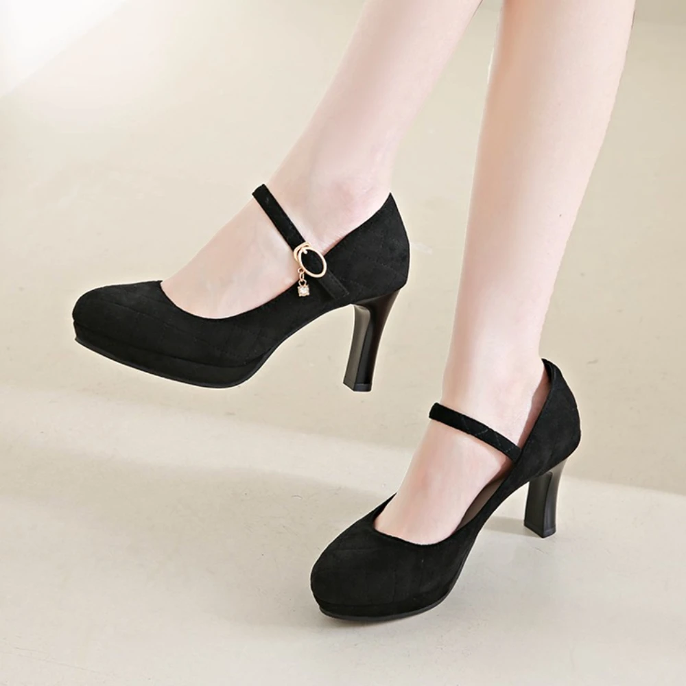 2025, schwarze High Heels für Damen, Frühlings-Freizeitschuhe, Damen-High-Heels, einfarbig, Keilschuhe, Übergröße, High Heels, Größe 34–42 – Detail 10