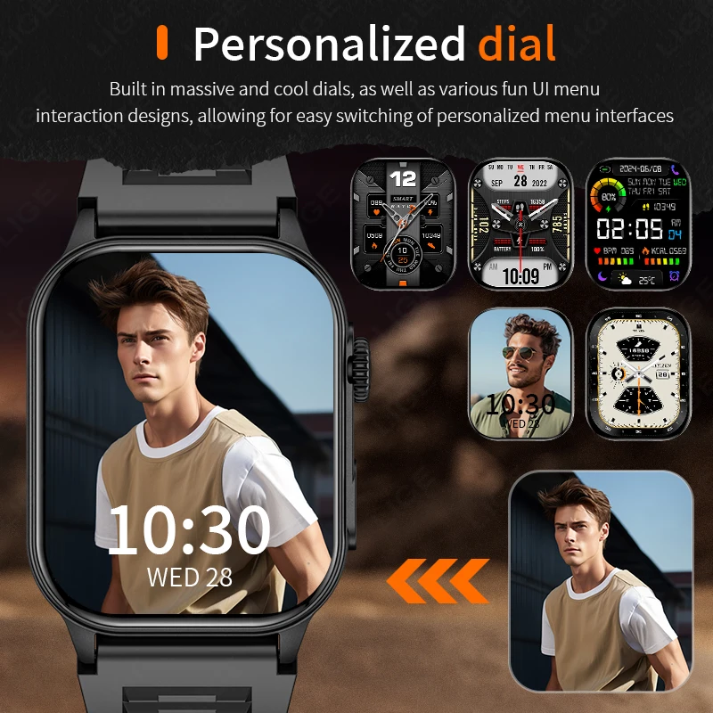 LIGE Smart Watch Men Sports Health Monitor Bluetooth Call Smart Watches For Men Outdoor Waterproof LED Flashlight Smartwatch