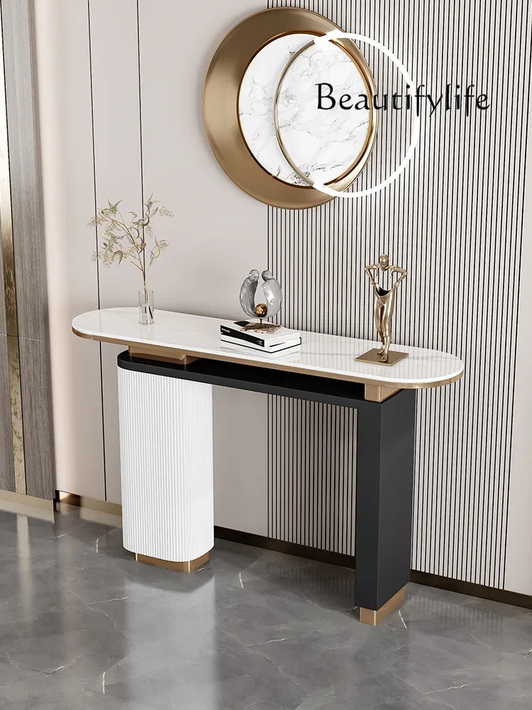 Luxury Style Stone Plate Corridor Italian Console Tables Modern Minimalist Solid Wood Entrance Cabinet Home a Long Narrow Table