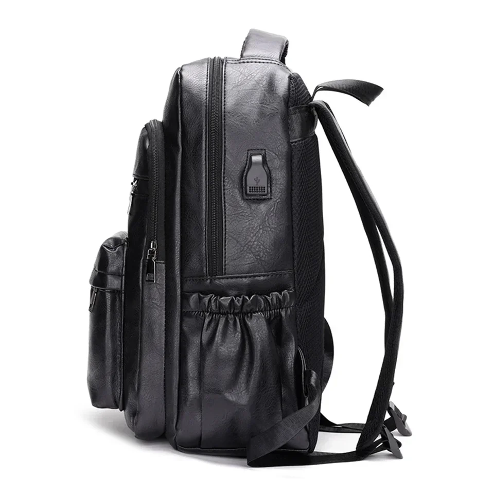 High Quality USB Charging Backpack Men PU Leather Backpack Large Laptop Backpacks Male Mochilas Schoolbag For Teenagers Boys