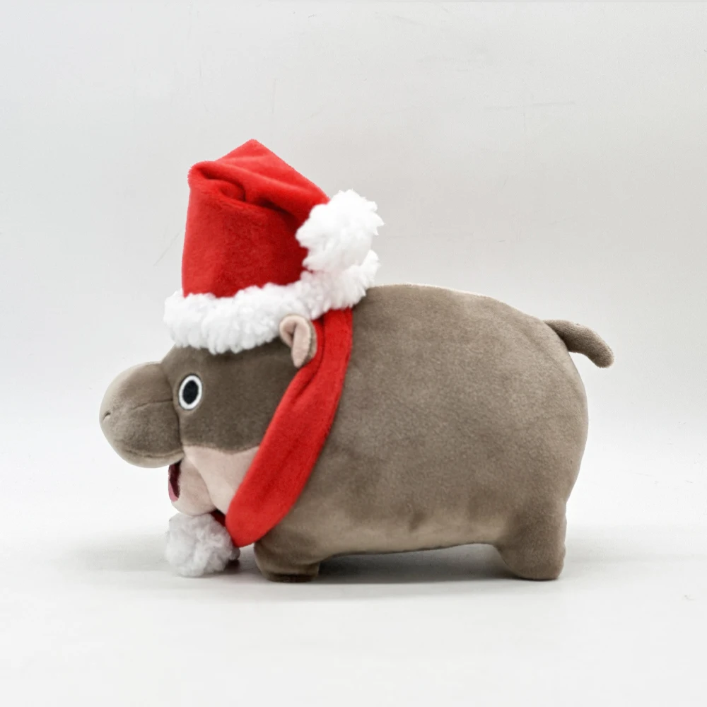 Christmas style Moo Deng Hippo Plush Bouncing Pig Wearing Christmas Hat Internet Celebrity Hippo Fun Plush Toys