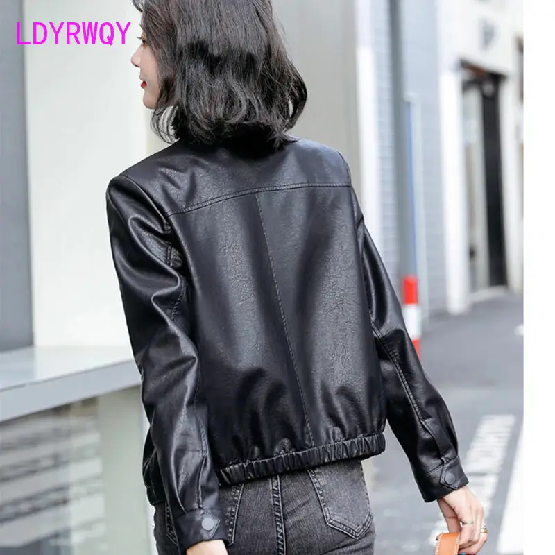 Standing Collar Leather Coat Women\'s 2023 Autumn New Korean Version Small Motorcycle Leather Jacket Women