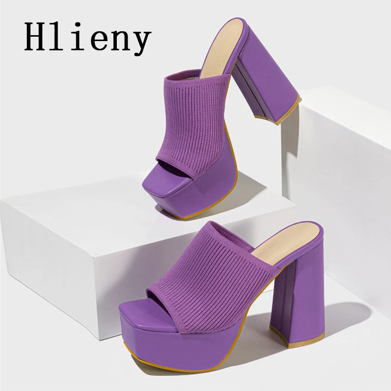 Hlieny Roma Style Knitted Platform Slippers Chunky High Heels Women Peep Toe Fashion Pumps Ladies Shoes Sandals Size 35-42