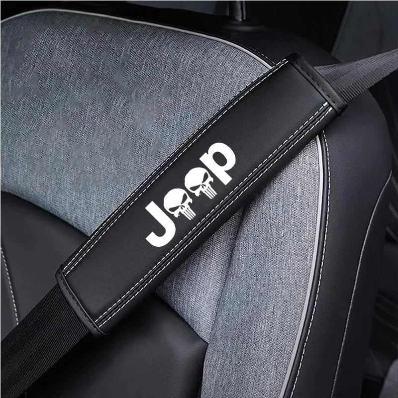 2Pcs Top Nappa Leather Car Seat Belt Shoulder Cover For Jeep WRANGLER CHEROKEE COMPASS PATRIO Renegade Car Accessories