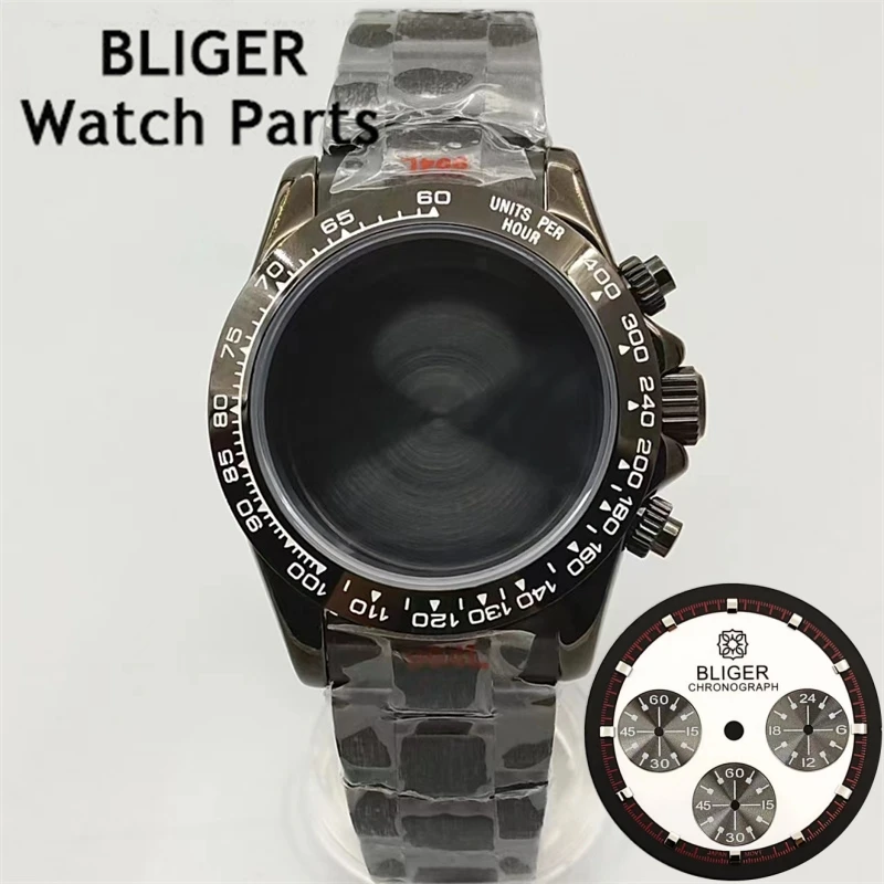 BLIGER 39mm VK63 Case Stainless Steel Men\'s Watches Parts for Daytona VK63 Movement Watch Accessories 20mm Strap Bracelet