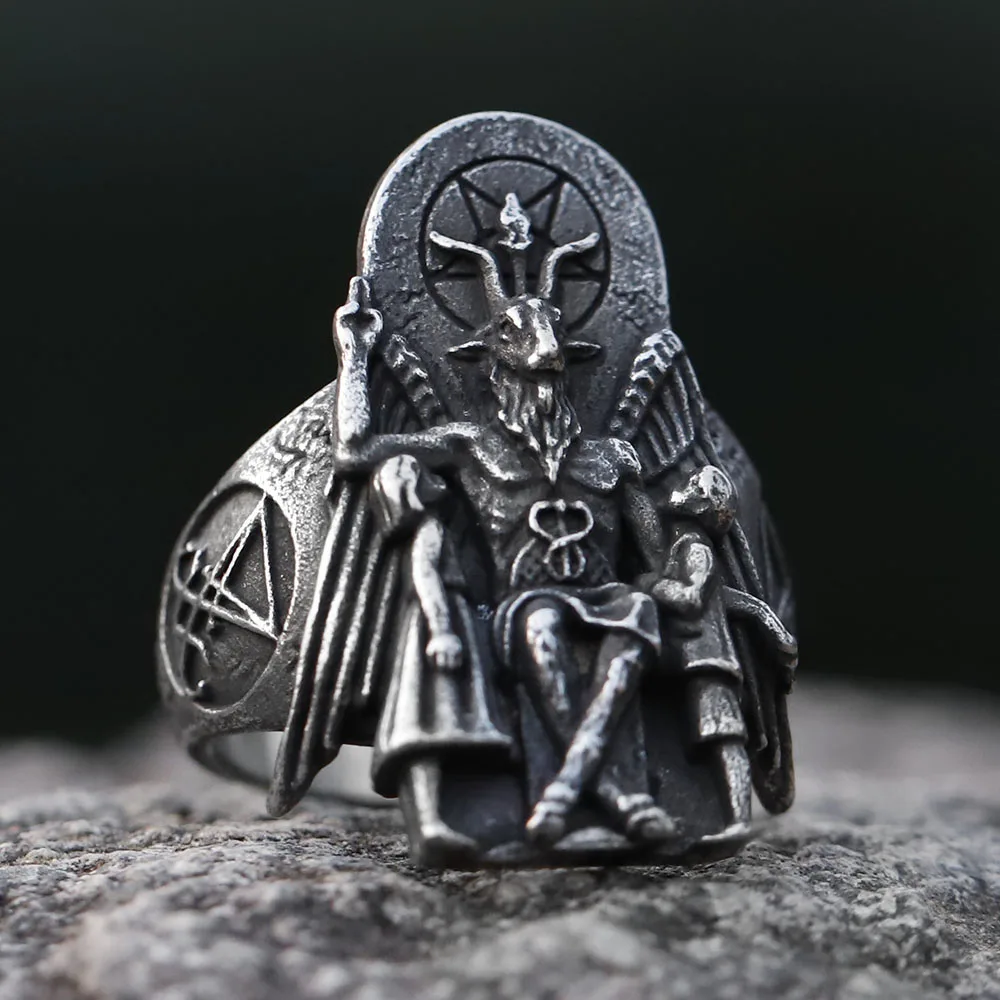 2023 new Vintage Ring Lucifer Satan Signet Ring For Men With Anubis Stainless Steel fashion punk Jewelry Gift Wholesale