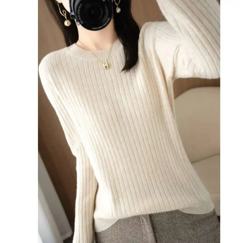 

Женский свитер с длинным рукавом, теплый трикотажный пуловер с круглым вырезом, мягкий джемпер в Корейском стиле, весна-осень 2024