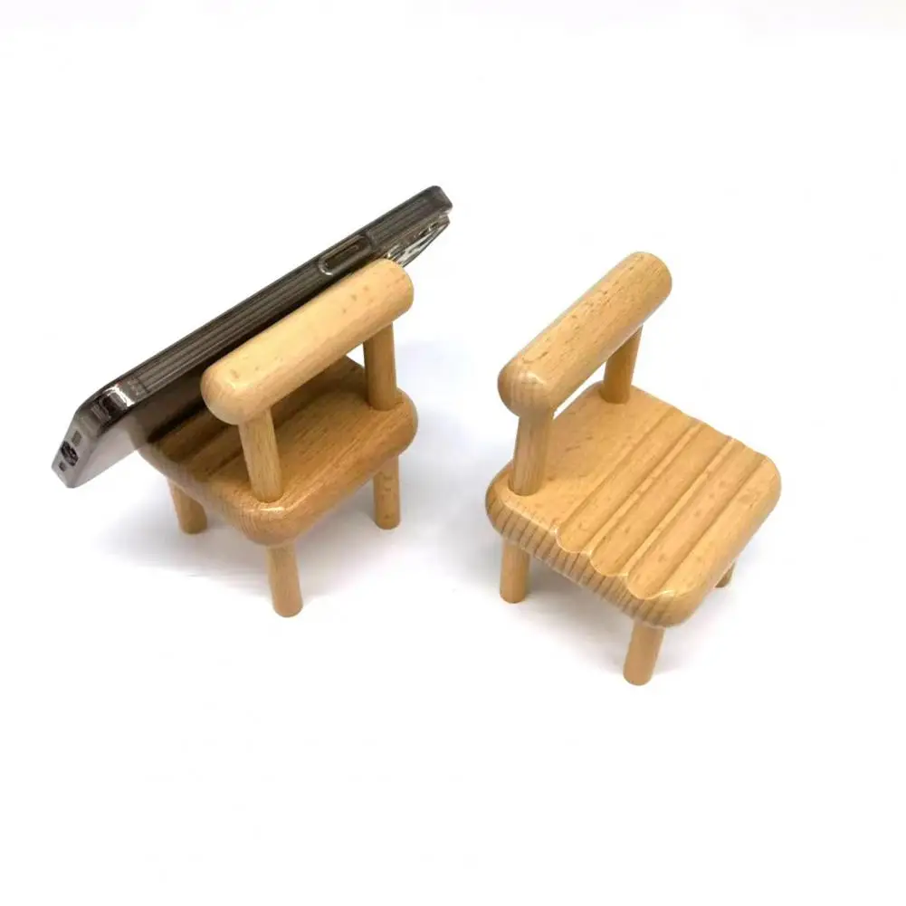Practical Reusable Universal Portable Beech Wood Chair Design Phone Holder Mount Stand Mobile Phone Bracket Decoration