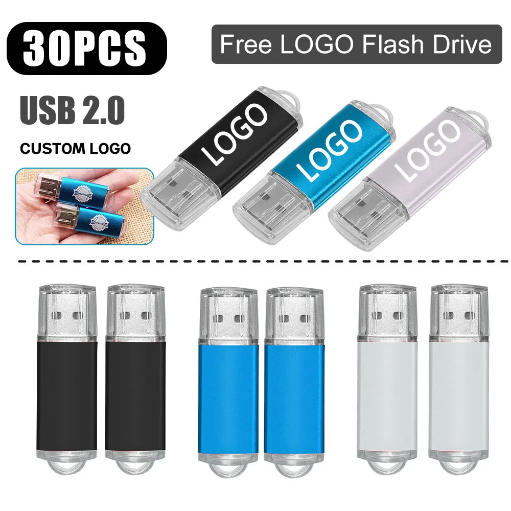 30PCS Pendrive 128gb 64gb 32gb 16gb Metal USB Flash Drive 2.0 32 64 16 4GB Pen Drive 2.0 USB Stick Disk on Key Memory Card Logo