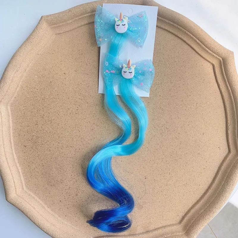 2 STUKS Nieuwe Mooie Prinses Regenboog Boog Eenhoorn Pruik Meisjes Haarspelden Kinderen Hoofddeksels Hairgrip Haarspeldjes Haarspeldjes Haaraccessoires