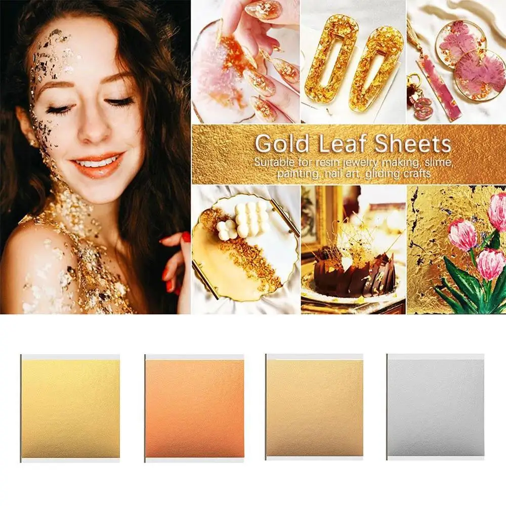 100PCS Gold in Bread Sheet Gold Foil Paper for Nails Foil for manicure Foil Reactive To Toner Textolite Foil Decoration Leaf