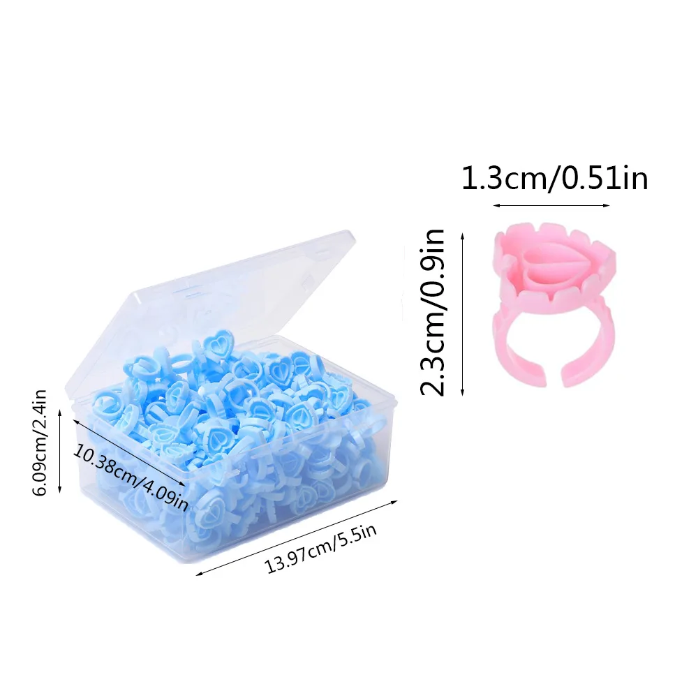 Caja de 100 Uds. De pegamento para extensión de pestañas, anillo floreciente, taza con forma de corazón, bandeja de pegamento integrada para pestañas, tazas para extensiones de pestañas