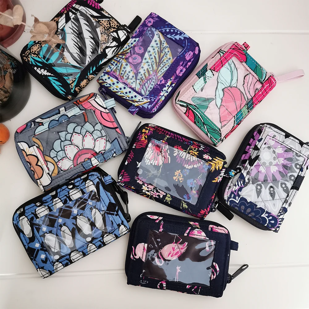 VB pure cotton printed card bag, zipper, ID card sleeve, work card, student card access, no change, wallet, coin bag